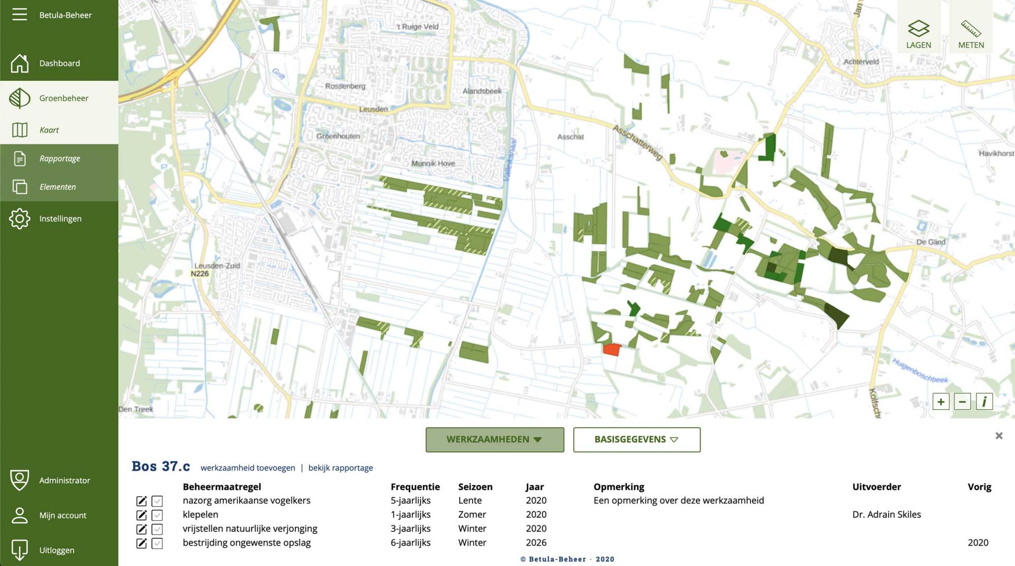 Afbeelding van het beheer van groen elementen in Betula-Beheer